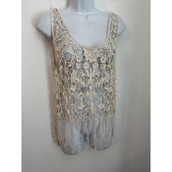 Roommates Tops - Roommates Women Tank Top Open Lace Crochet 100% Cotton Boho Festival Fringe S/M